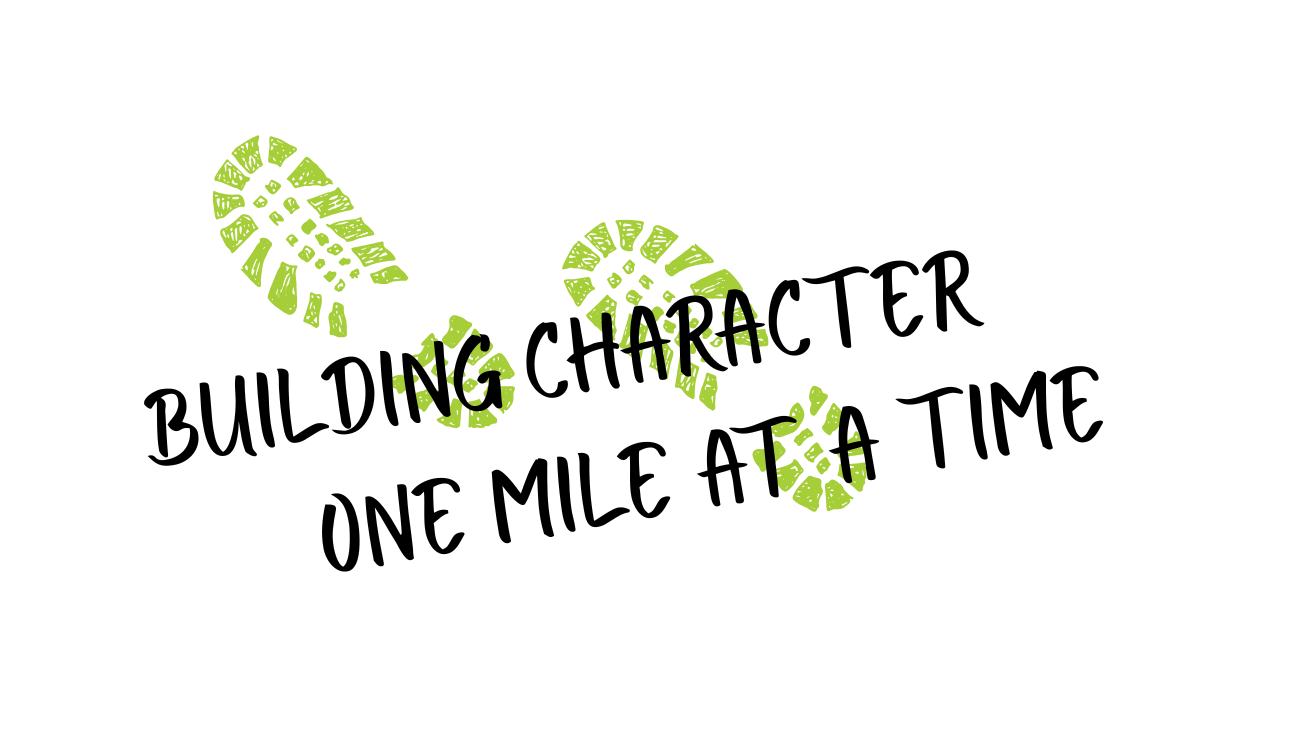 2 shoe prints with the type "building character one mile at a time"