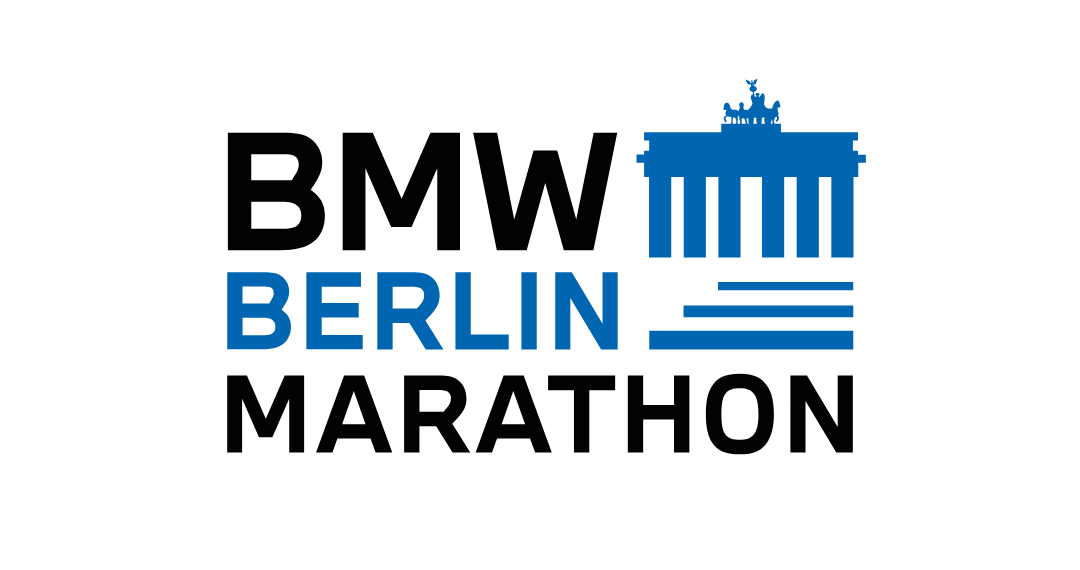 BMW Berlin Marathon logo featuring a blue Brandenburg Gate icon and black/blue text