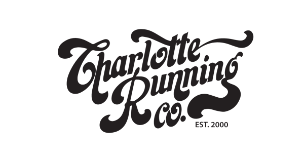 Charlotte Running Co. logo in black retro script with 'EST. 2000' text.